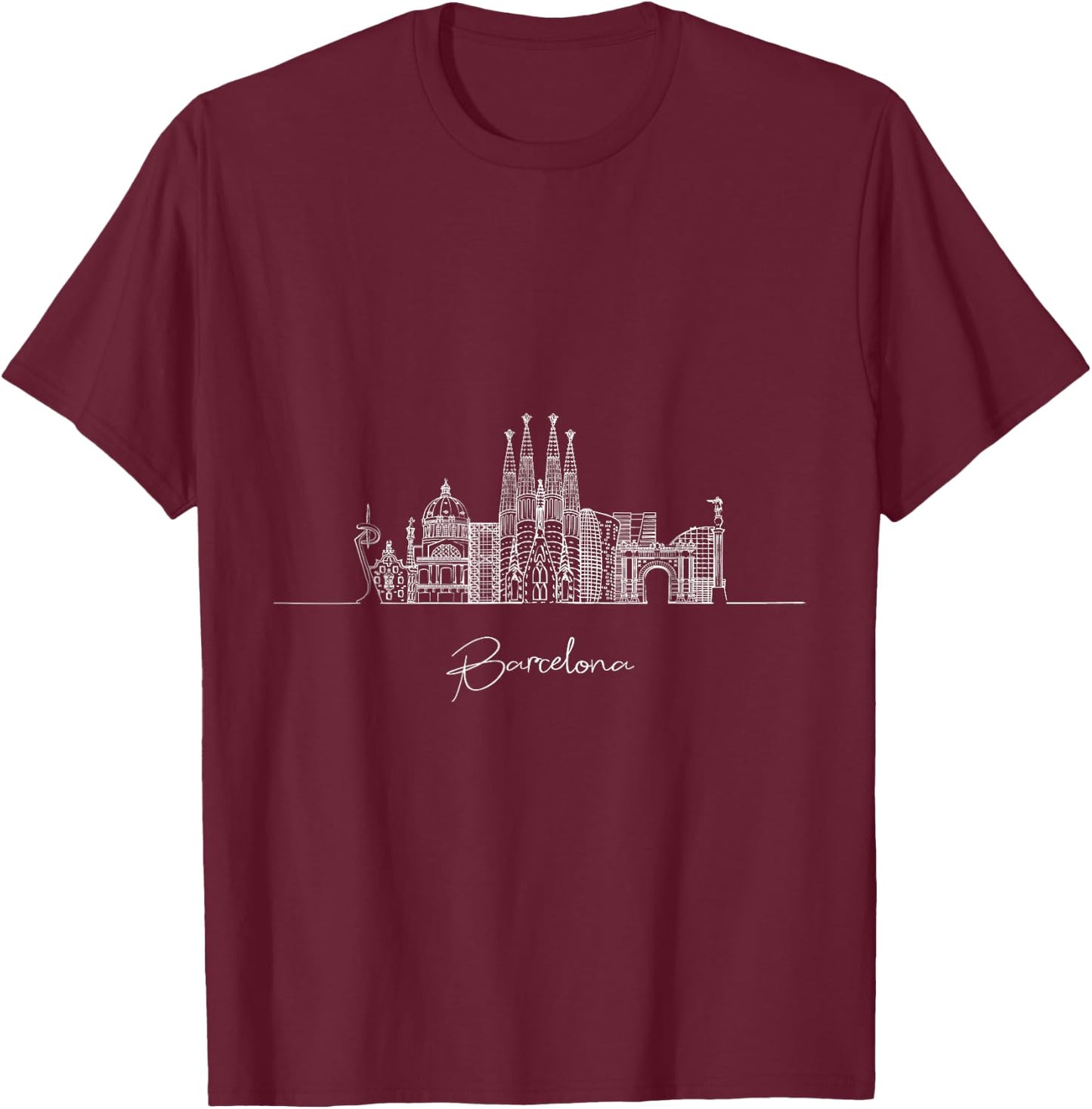 Barcelona Spain Skyline Europe Travel Souvenirs T-Shirt - T-Shirt | Maroon