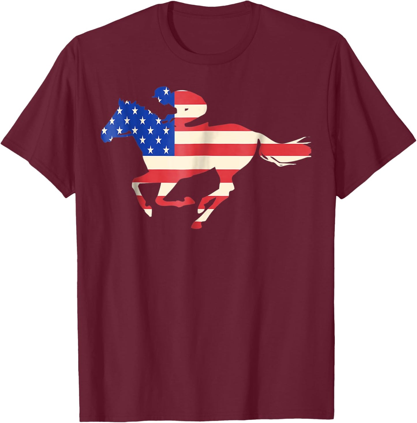 Horse Racing American Flag Equestrian Jockey Women Girls Kids Men T-Shirt - T-Shirt | Maroon
