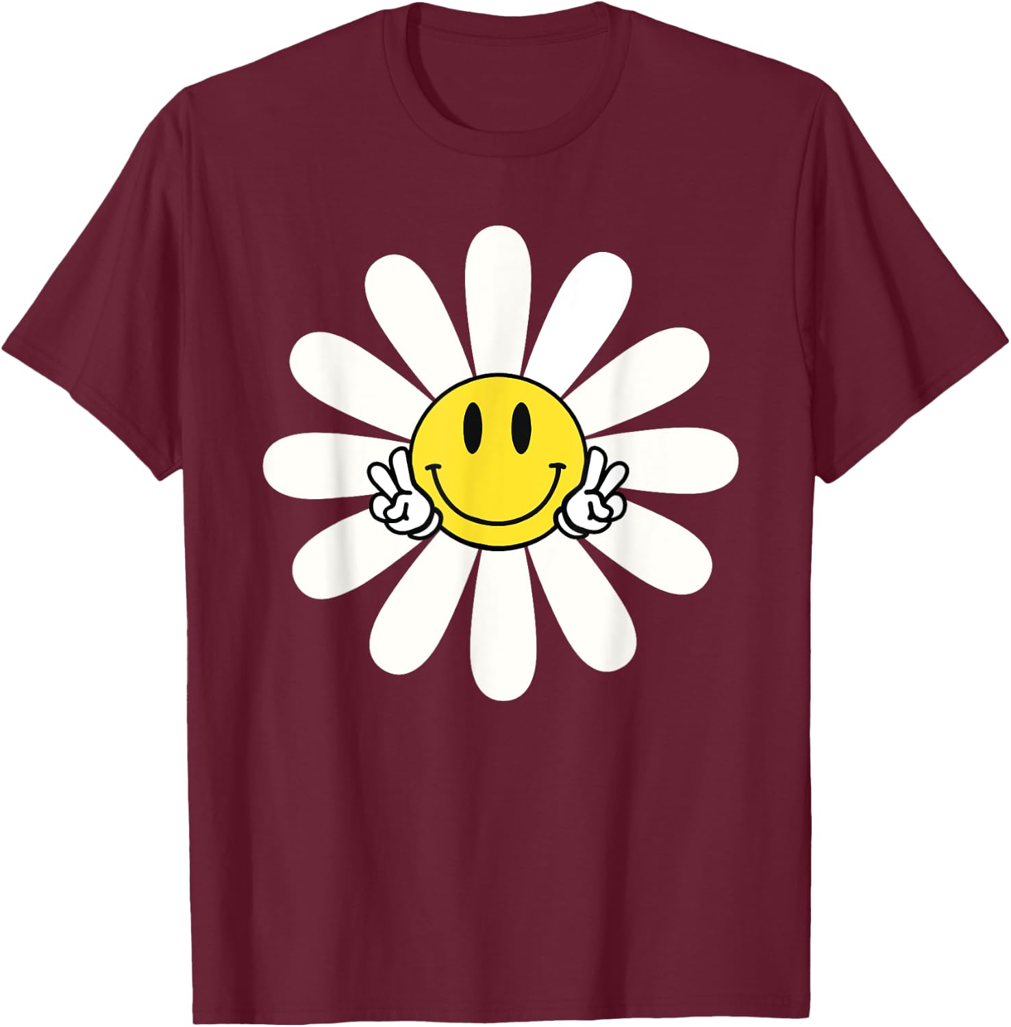 Nice white Daisies Flower Cute Daisies Flower Smile Face T-Shirt - T-Shirt | Maroon