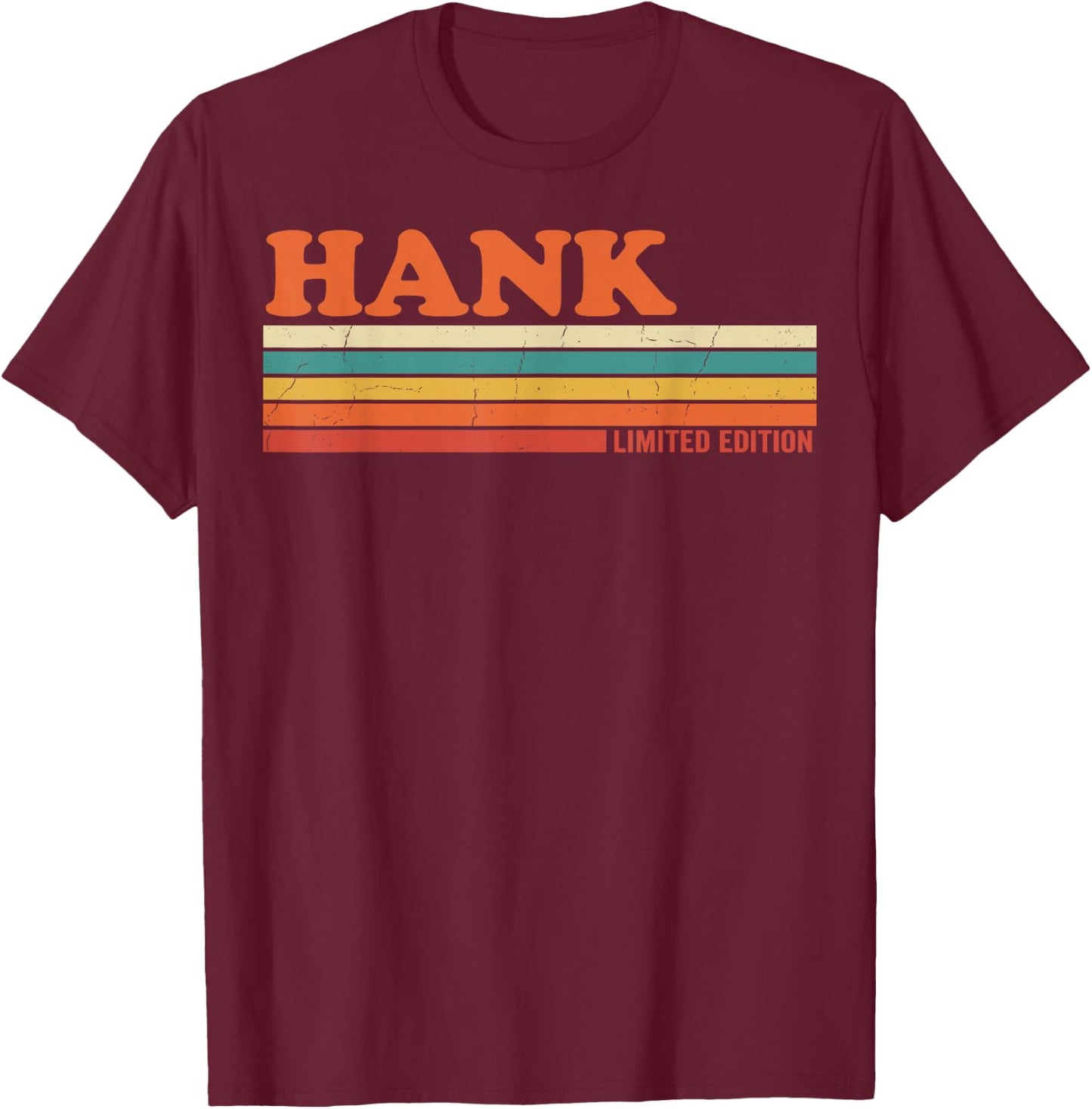 Hank Retro Personalized First Name Vintage Stripes T-Shirt - T-Shirt | Maroon
