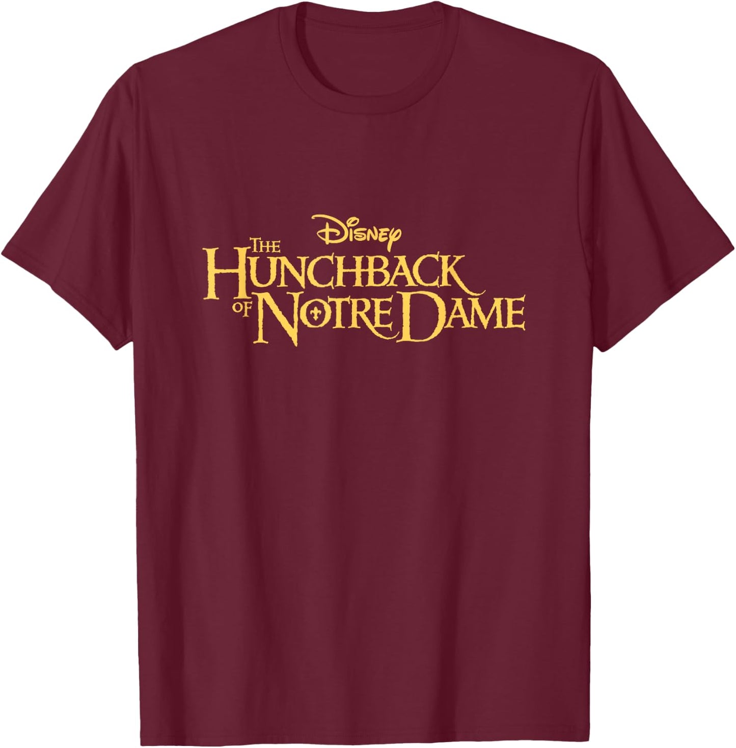 Disney The Hunchback Of Notre Dame Big Chest Text Logo T-Shirt - T-Shirt | Maroon