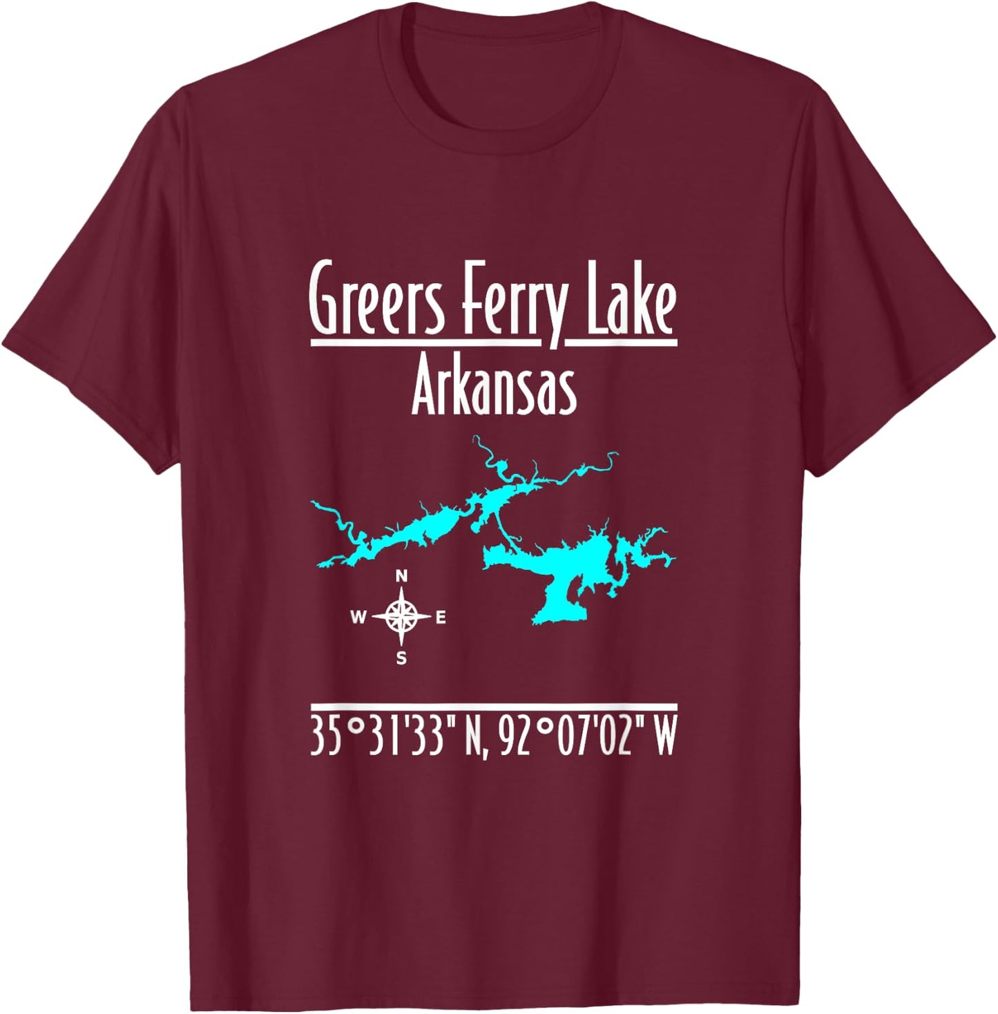 Modern Greers Ferry Lake - Arkansas T-Shirt - T-Shirt | Maroon