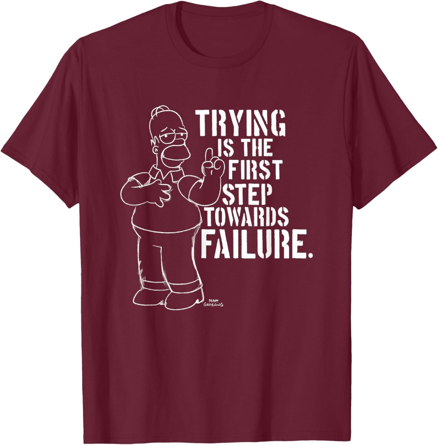 The Simpsons Homer Quote Trying Is The First Step Chest Logo T-Shirt - T-Shirt | Maroon