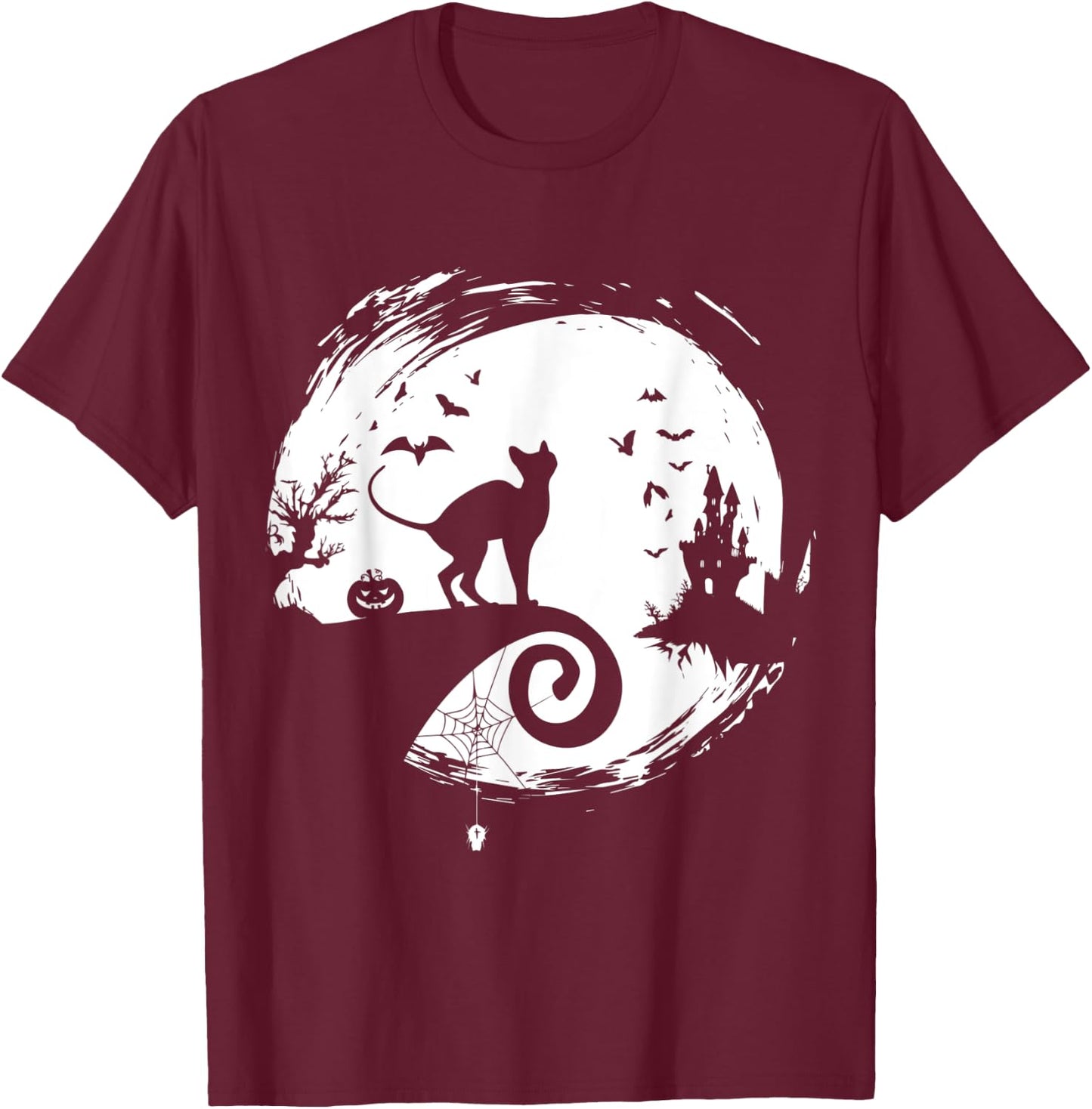 Sphynx Cat Halloween Costume Moon Silhouette Creepy T-Shirt - T-Shirt | Maroon