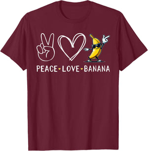 Funny Love Bananas Shirt Cute Banana Gifts Peace Love Banana T-Shirt - T-Shirt | Maroon