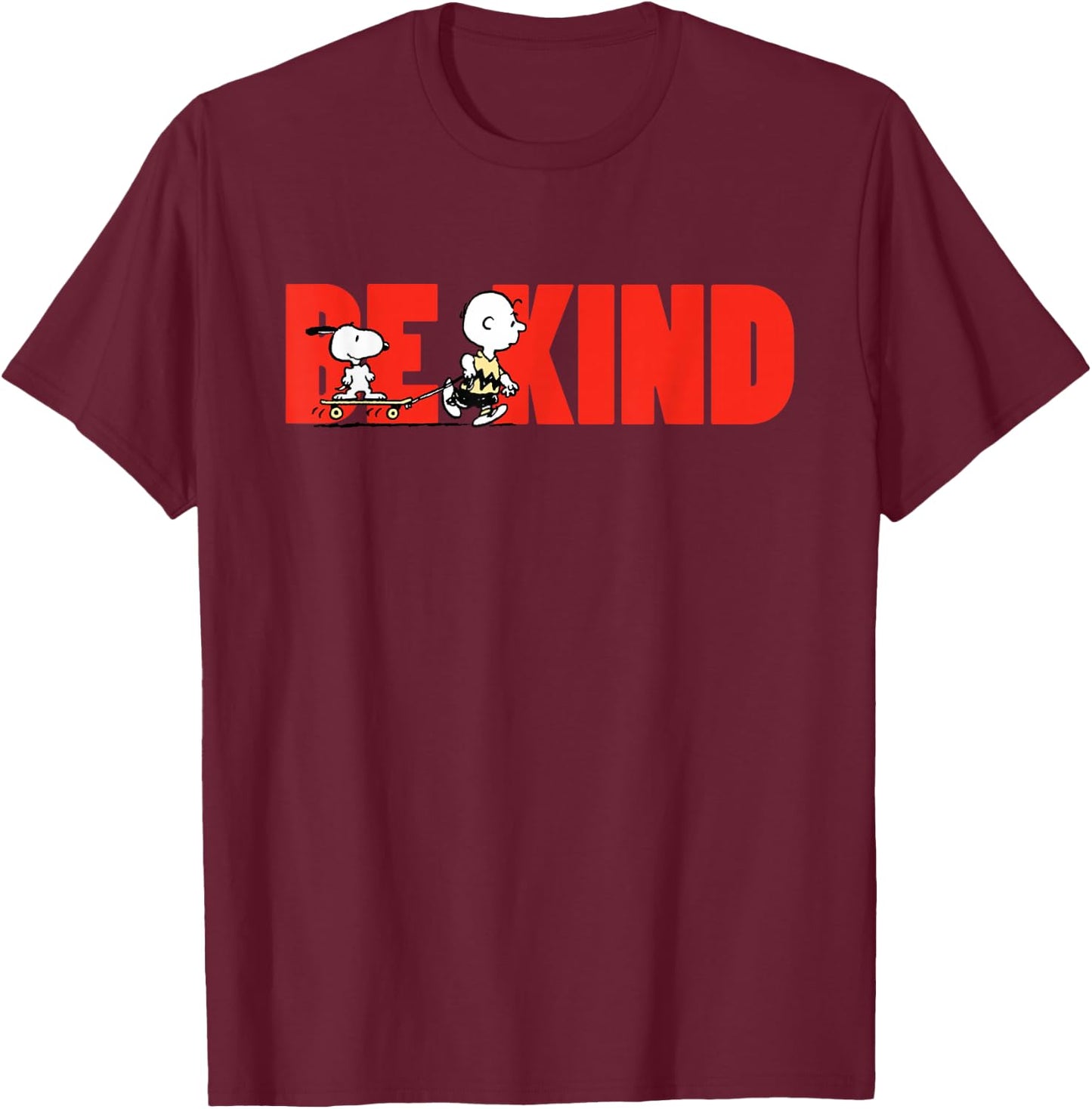 Peanuts Snoopy Charlie Brown Skateboard Be Kind T-Shirt - T-Shirt | Maroon