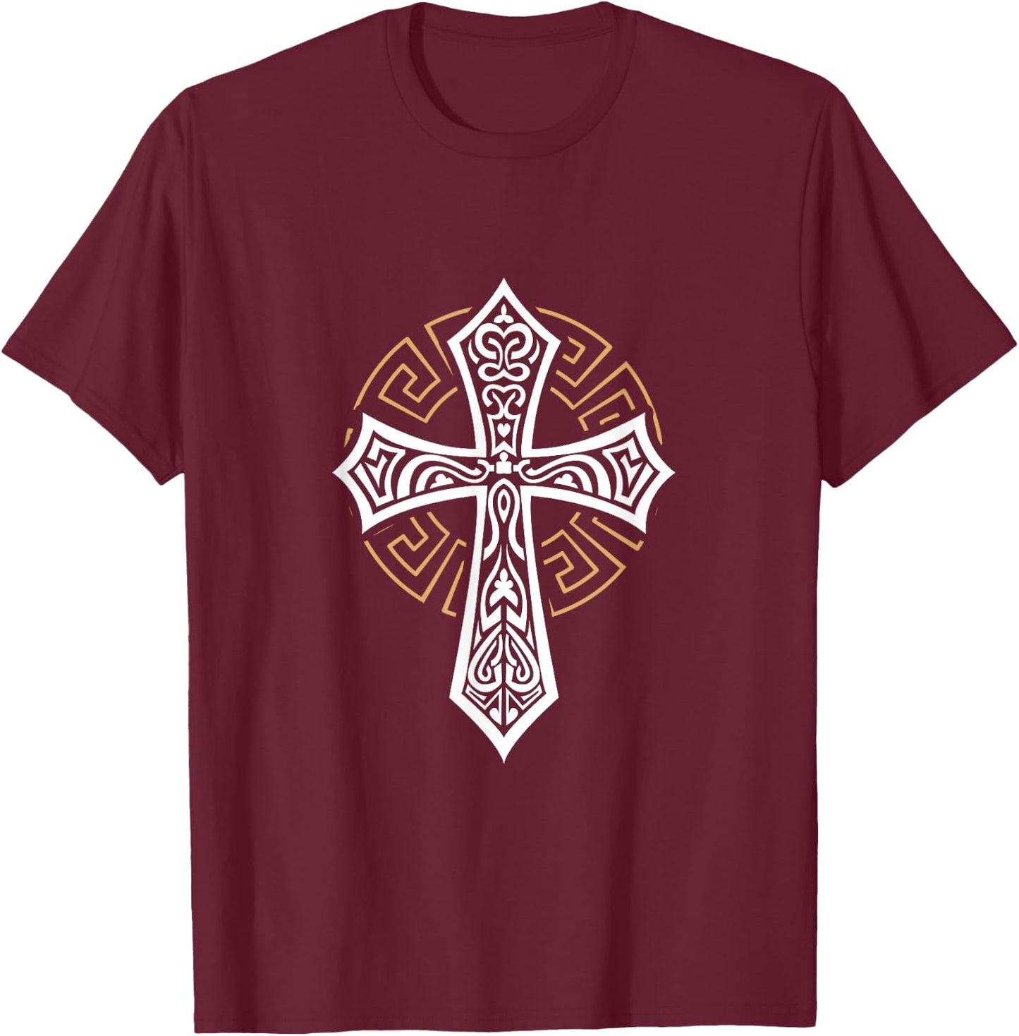Tribal Cross Crucifix Religous Christian Catholic T-Shirt - T-Shirt | Maroon