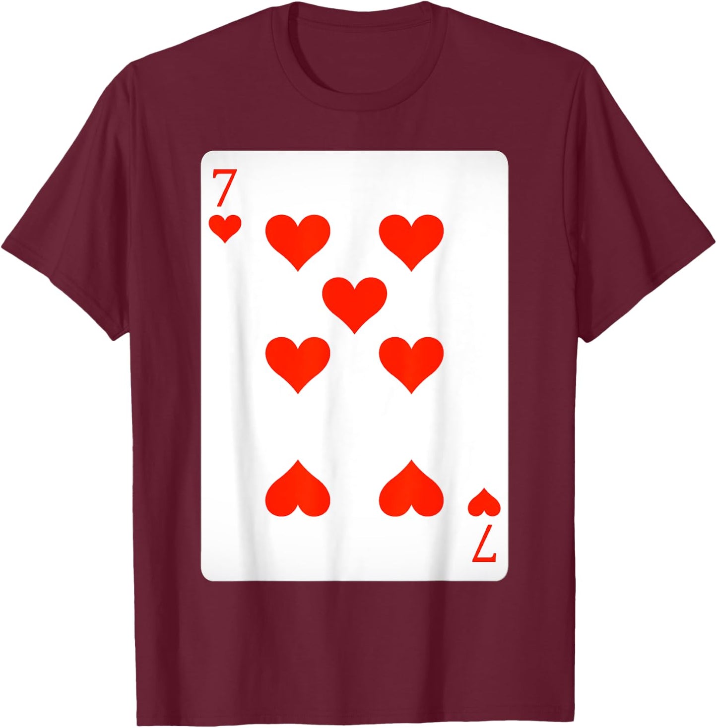 7 Seven of Hearts Playing Cards Shirt Easy Halloween Costume T-Shirt - T-Shirt | Maroon