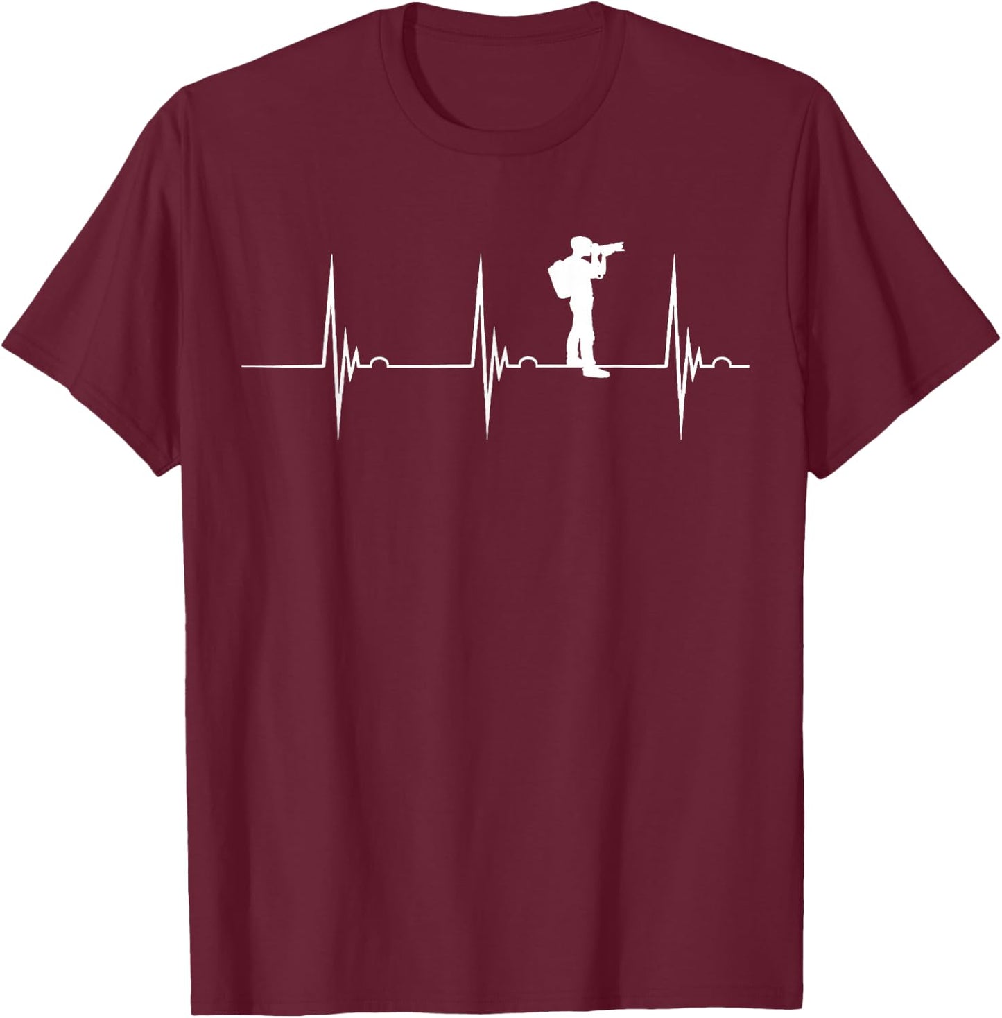 Photographer Photography Heartbeat EKG Pulse Camera Roll T-Shirt - T-Shirt | Maroon