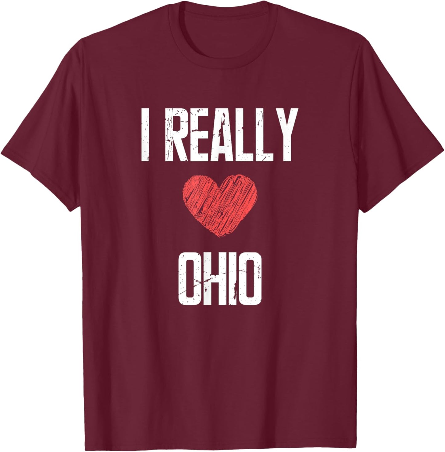 I Really Love Ohio Heart Retro Style Home State T-Shirt - T-Shirt | Maroon