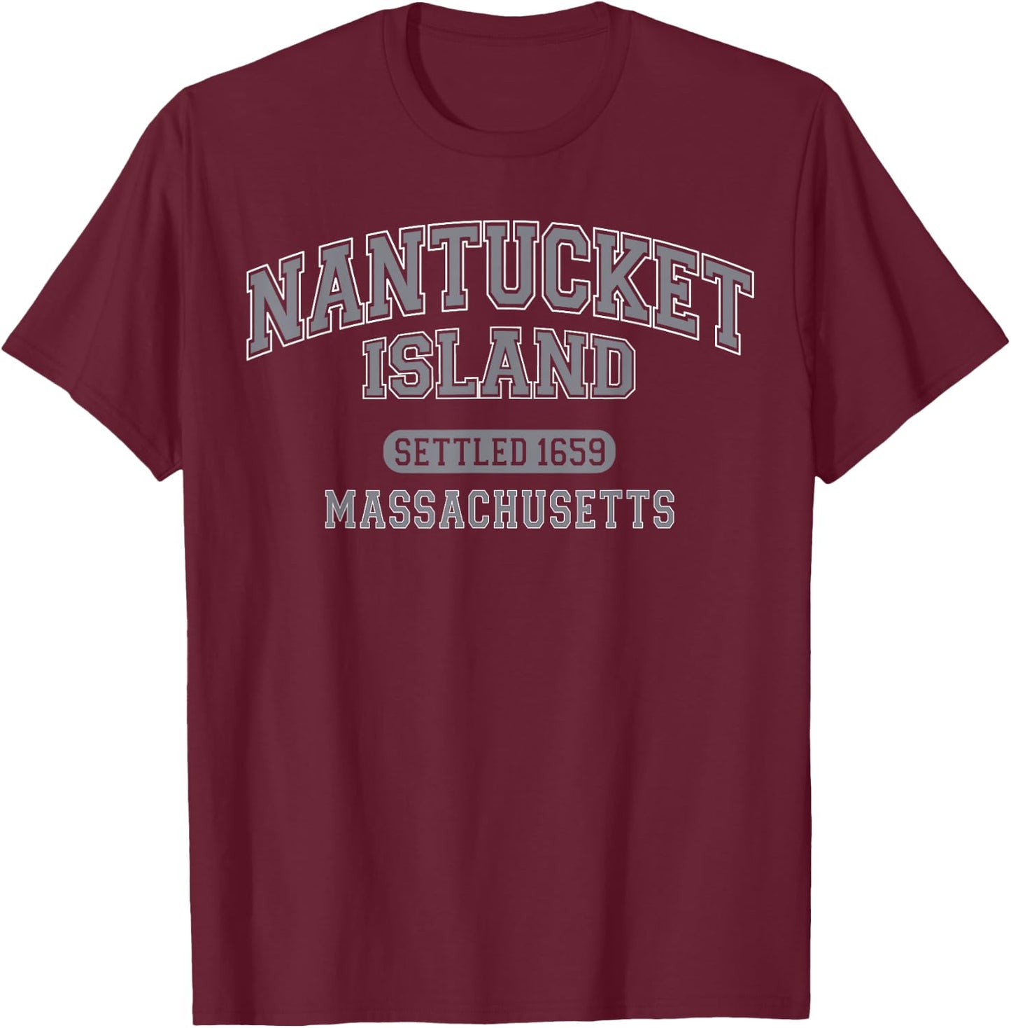 Nantucket Island Massachusetts Vintage Sports Grey T-Shirt - T-Shirt | Maroon