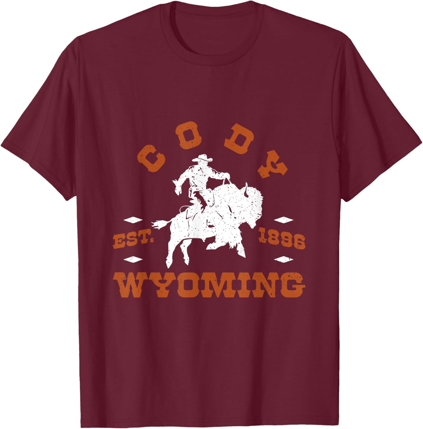 Vintage Retro Wyoming Cody Cowboy Riding Bison T-Shirt - T-Shirt | Maroon
