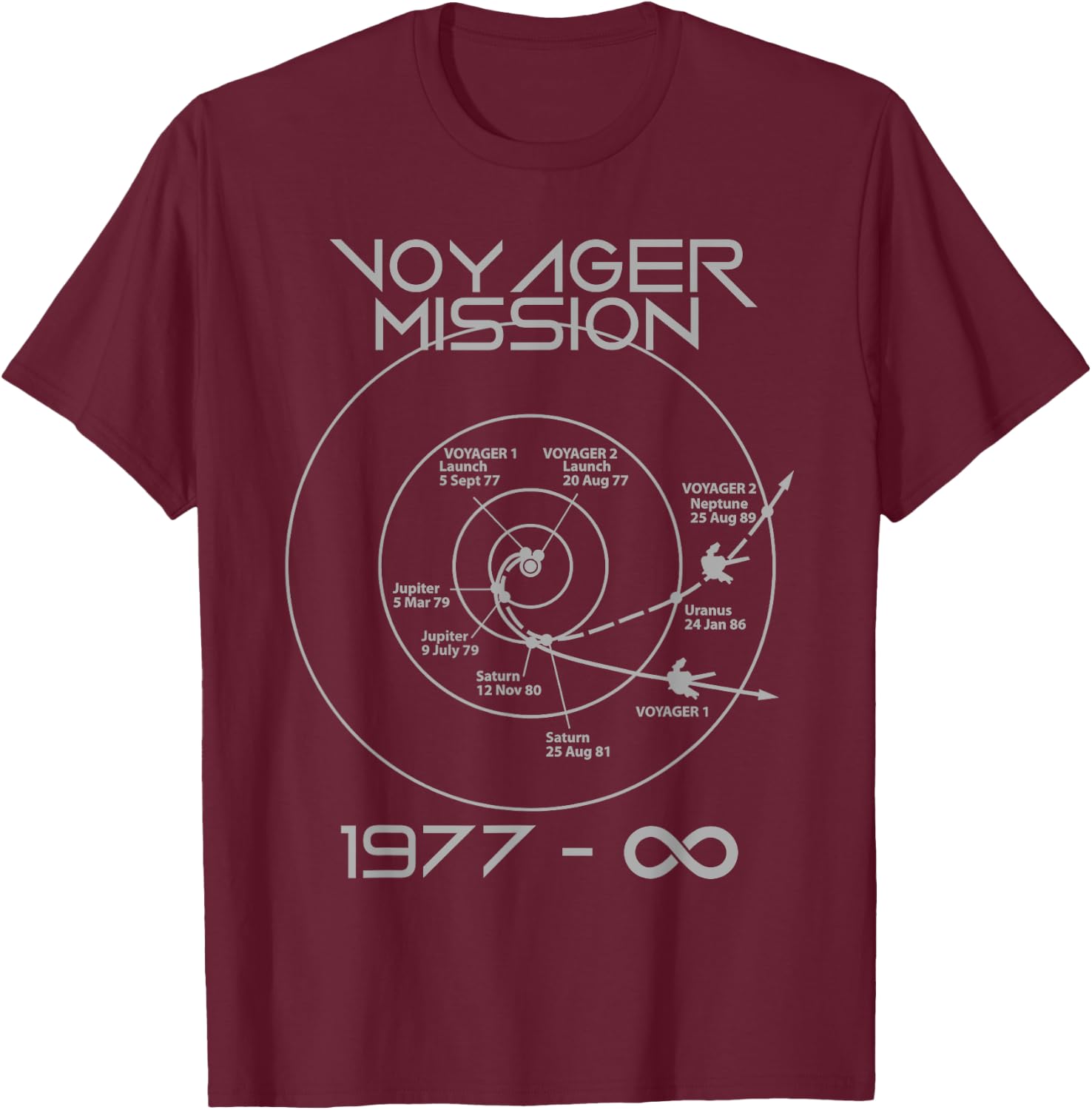 Space Voyager 1 2 Probes Outer Space Exploration Trajectory T-Shirt - T-Shirt | Maroon