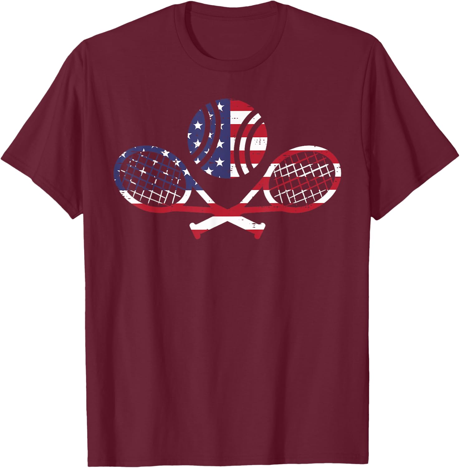 US Flag Tennis Ball Racket Vintage Patriotic Men Women Kids T-Shirt - T-Shirt | Maroon