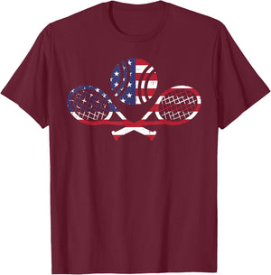 US Flag Tennis Ball Racket Vintage Patriotic Men Women Kids T-Shirt - T-Shirt | Maroon