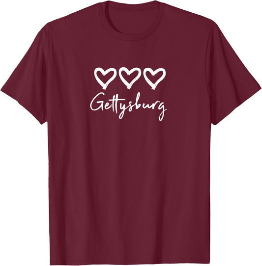 Love Hearts Gettysburg Pennsylvania Heart Rustic Text Loves T-Shirt - T-Shirt | Maroon