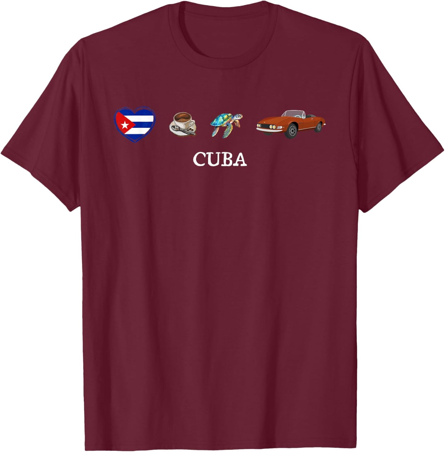 Cuba Love, Cuban Caribbean Coffee Sea Turtle Classic 50s Car T-Shirt - T-Shirt | Maroon