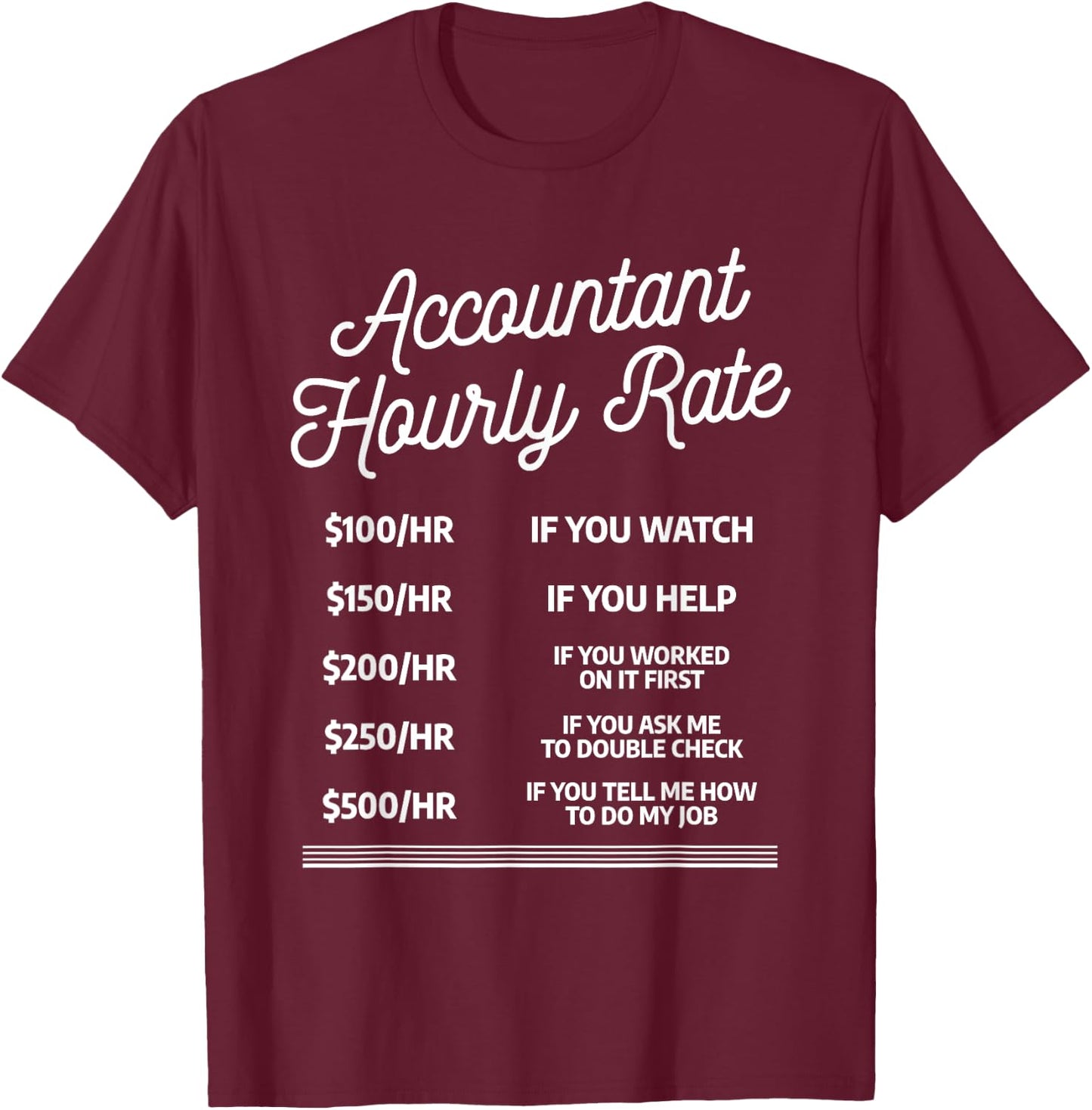 Accountant Hourly Rate CPA Certified Public Accountants T-Shirt - T-Shirt | Maroon