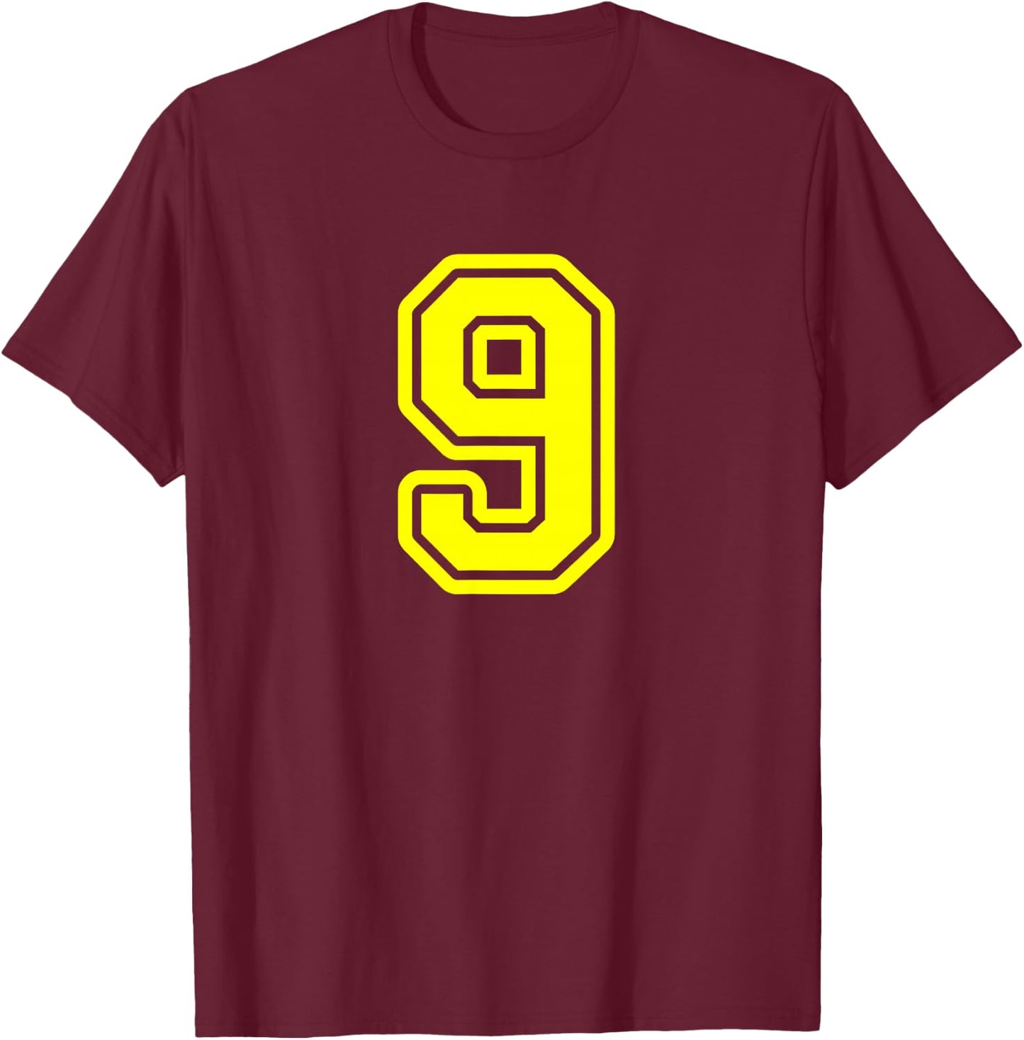 Yellow Sport Team Number #9 T-Shirt - T-Shirt | Maroon