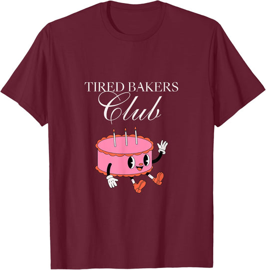 Tired Bakers Club Vintage Cake Retro Baking Funny T-Shirt - T-Shirt | Maroon