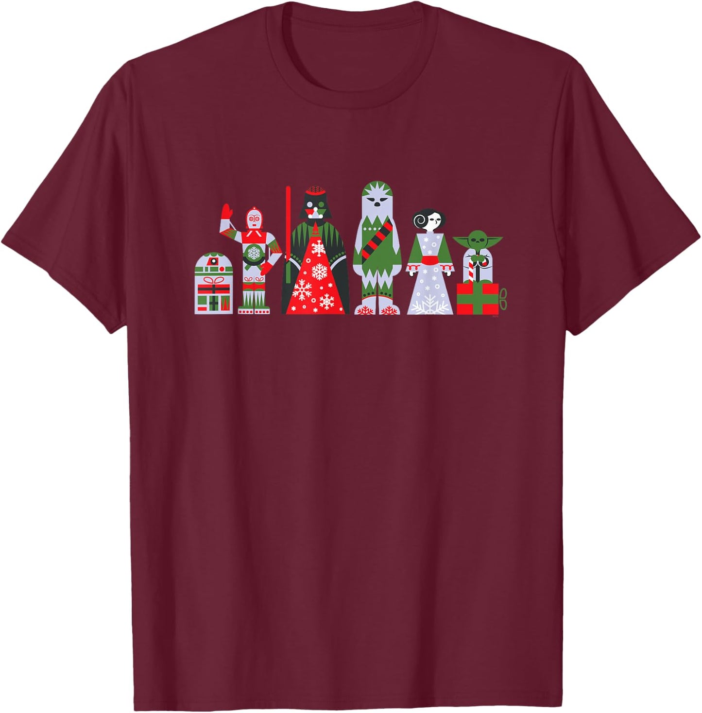 Star Wars Holiday Galactically Festive Christmas Pattern T-Shirt - T-Shirt | Maroon