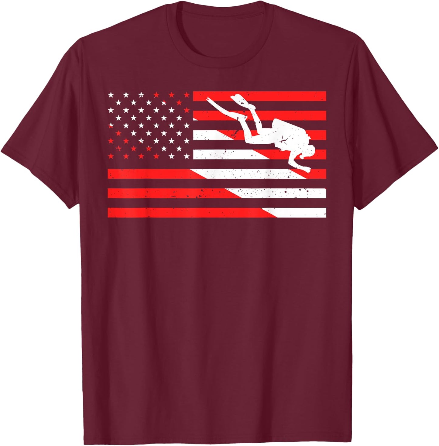 Funny Scuba Diving Design Scuba Dive US Flag Scuba Diver T-Shirt - T-Shirt | Maroon