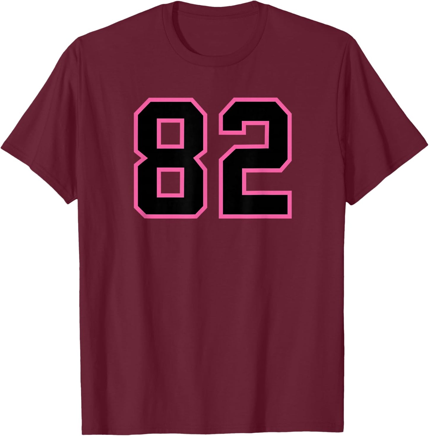 Number #82 Pink Black Sports Team Varsity Number T-Shirt - T-Shirt | Maroon