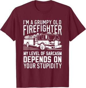 I'm A Grumpy Old Firefighter My Level Of Sarcasm Depends On T-Shirt - T-Shirt | Maroon
