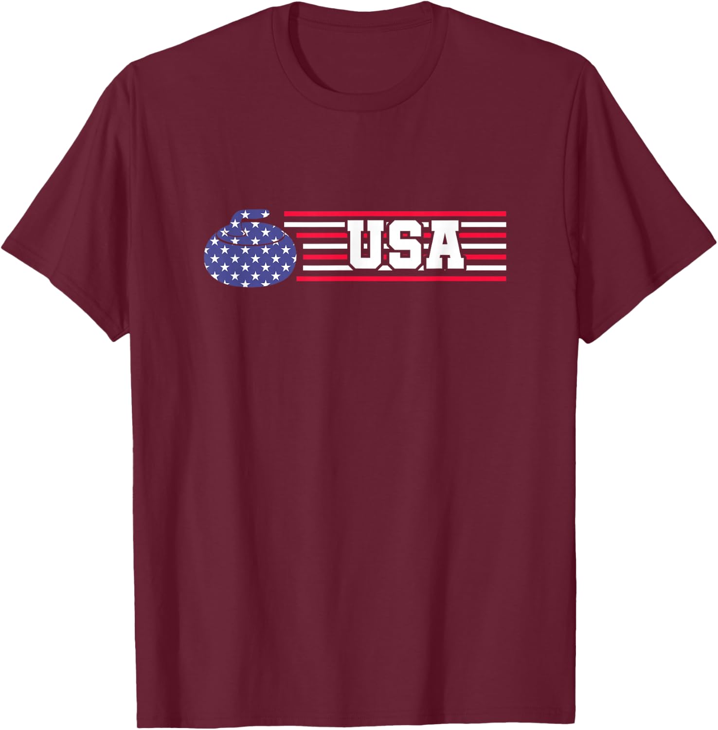 Curling Stone USA Team Players American Flag T-Shirt - T-Shirt | Maroon