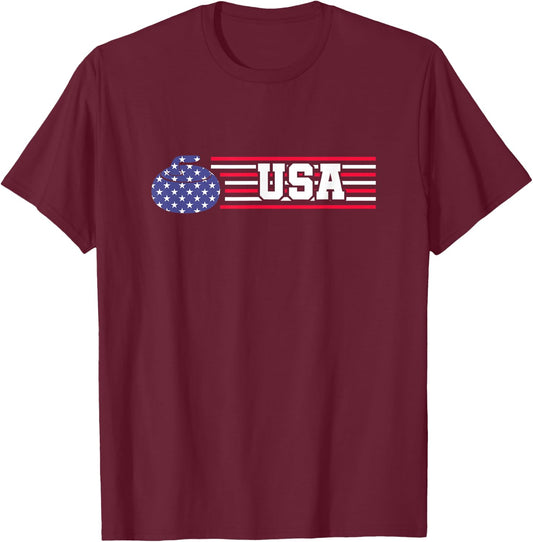 Curling Stone USA Team Players American Flag T-Shirt - T-Shirt | Maroon