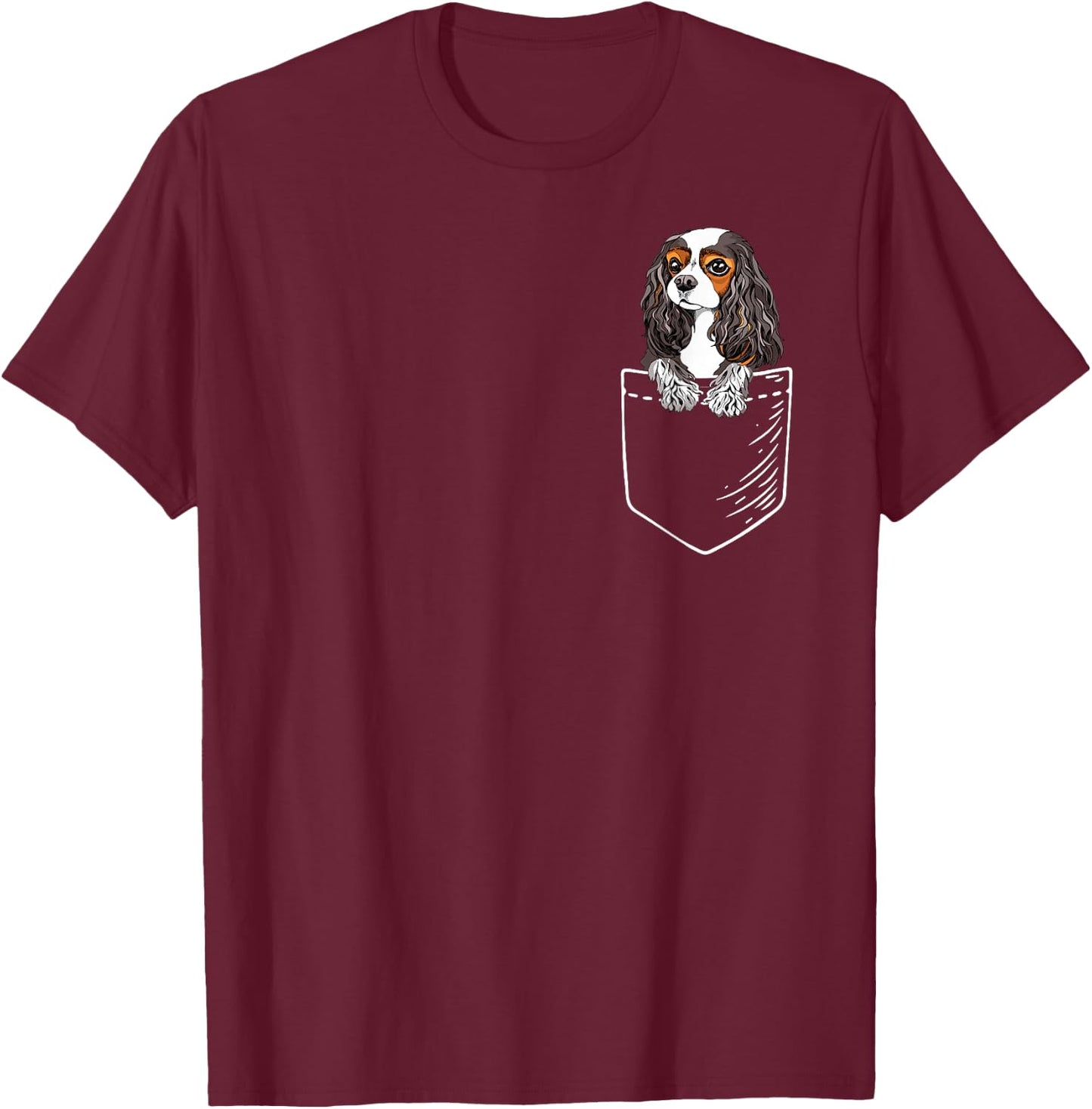 Funny Tricolor Pocket Cavalier King Charles Spaniel Lover T-Shirt - T-Shirt | Maroon