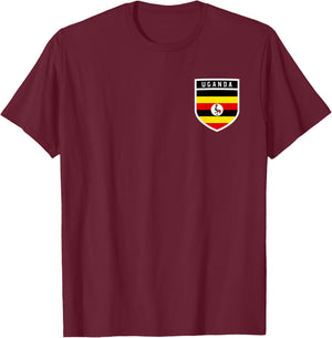 Ugandan Flag Shield Classic Pocket Badge Style T-Shirt - T-Shirt | Maroon