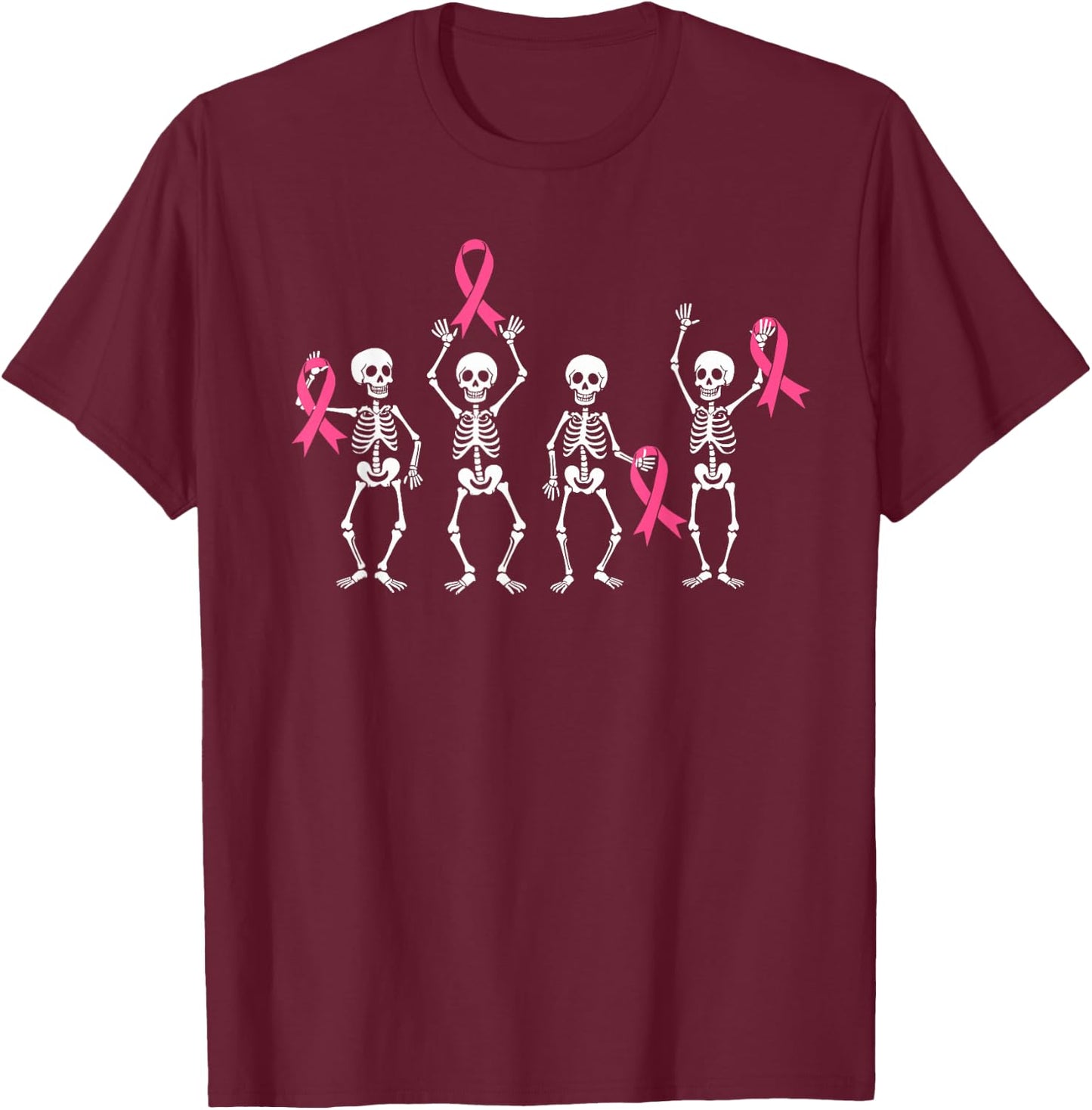 Skeletons Pink Ribbon Family Breast Cancer Awareness T-Shirt - T-Shirt | Maroon