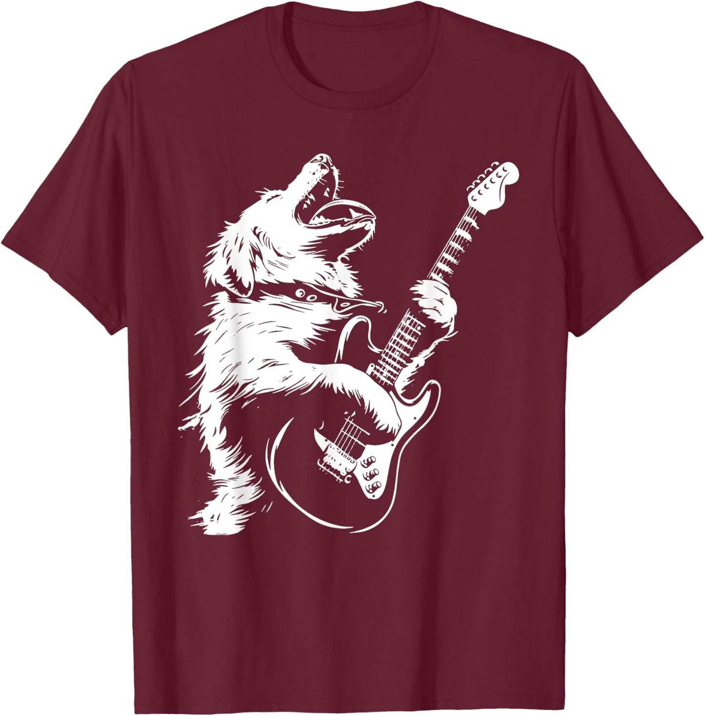 Dog Guitarist Guitar - Great Pyrenees Dad Mom Men Women T-Shirt - T-Shirt | Maroon