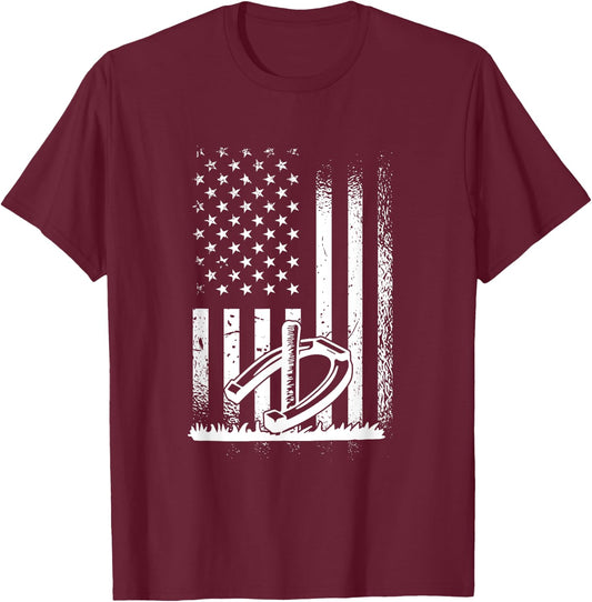 American Horseshoes Player, Horseshoe Pitching T-Shirt - T-Shirt | Maroon