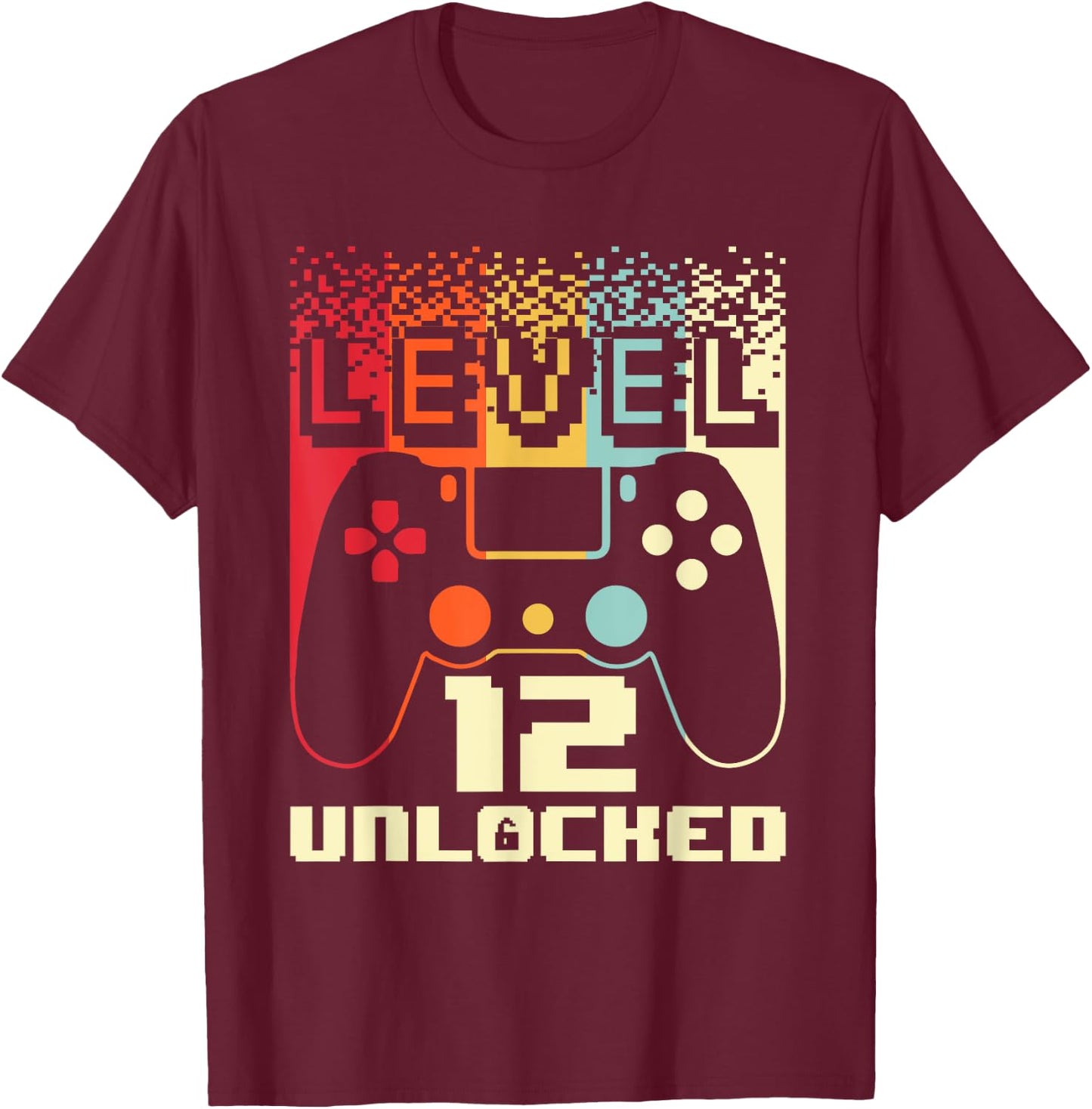12th Birthday For Boys Level 12 Unlocked Gamer 12 Year Old T-Shirt - T-Shirt | Maroon