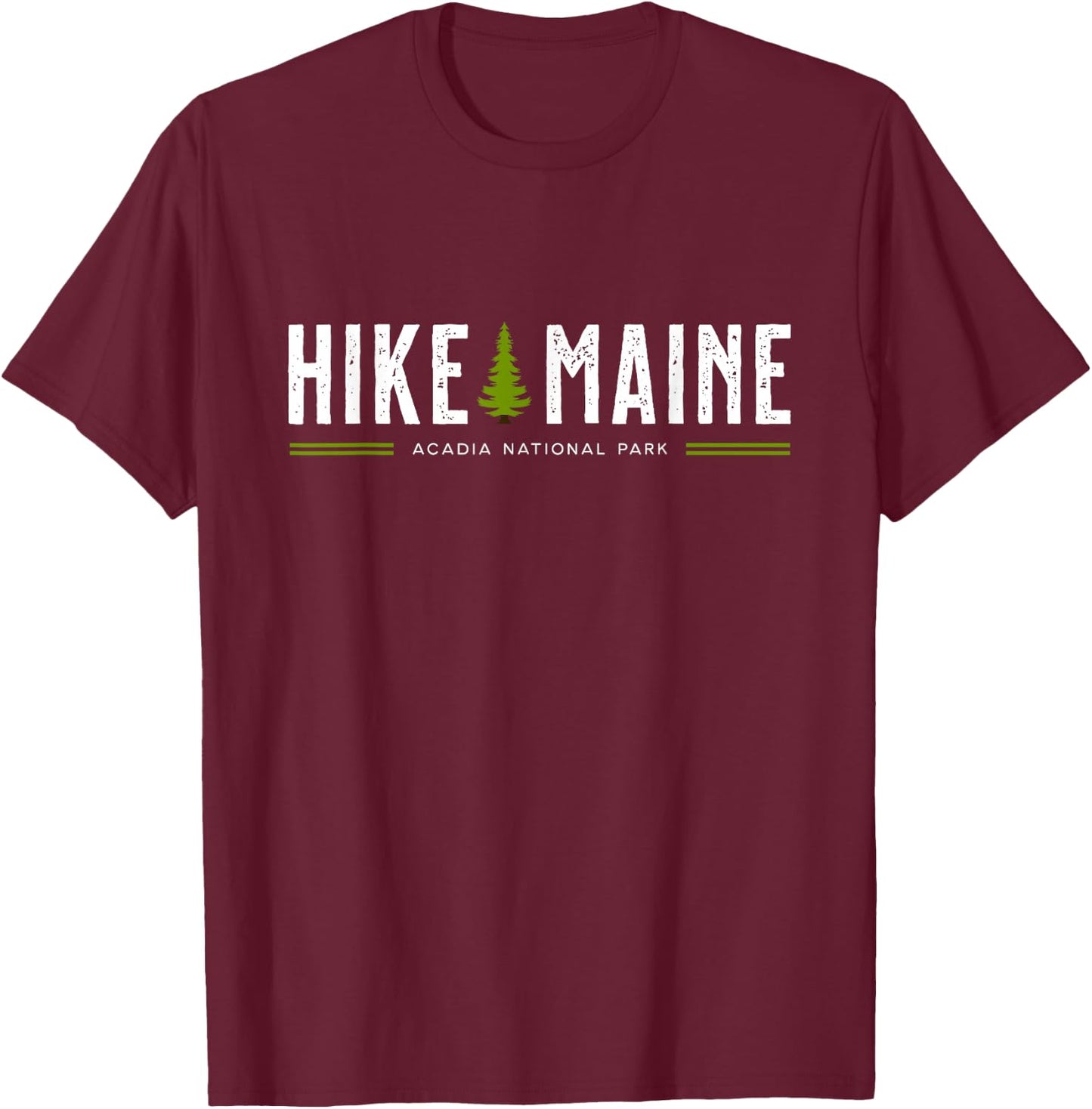 Maine Acadia National Park Hike Tree Retro Graphic T-Shirt - T-Shirt | Maroon