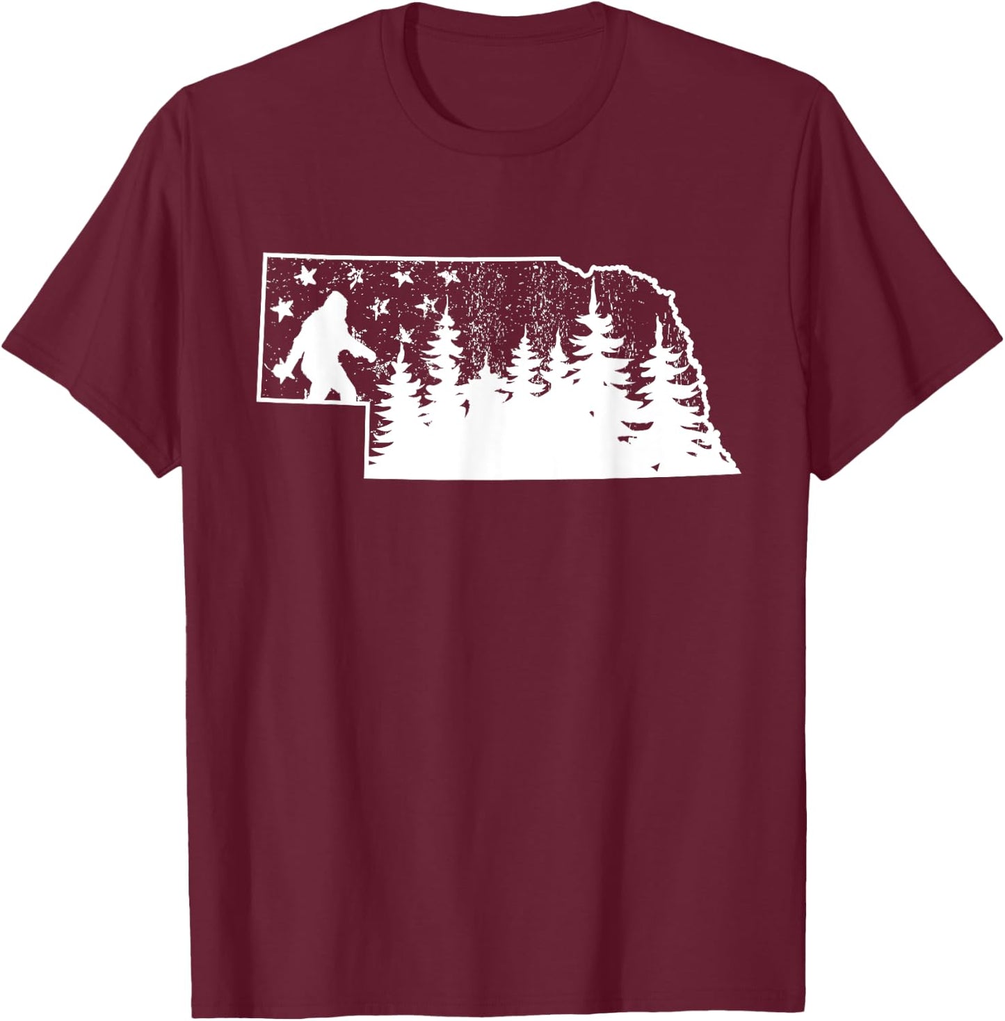 Nebraska Bigfoot American Flag Sasquatch Usa Flag Nebraska T-Shirt - T-Shirt | Maroon