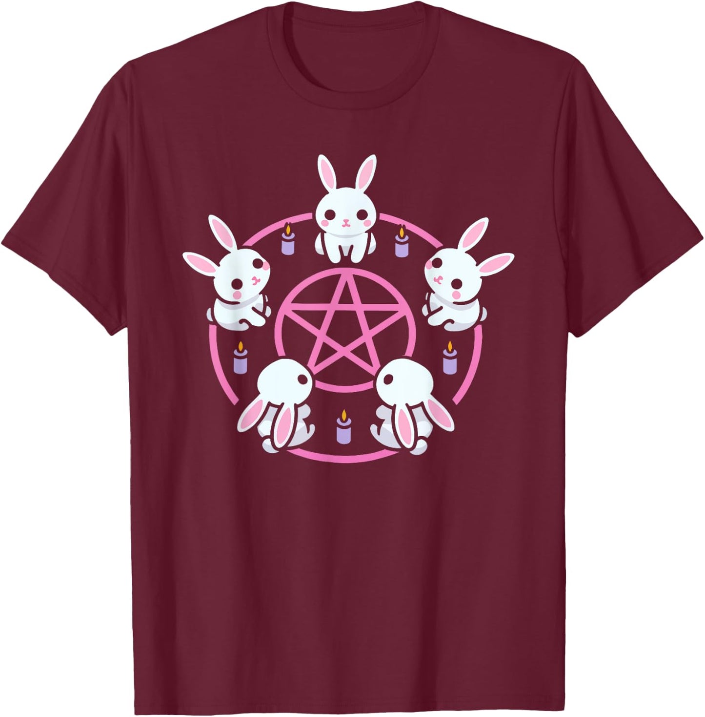 Bunny Rabbit Pentacle Pentagram Pink Pastel Goth Dark Humor T-Shirt - T-Shirt | Maroon