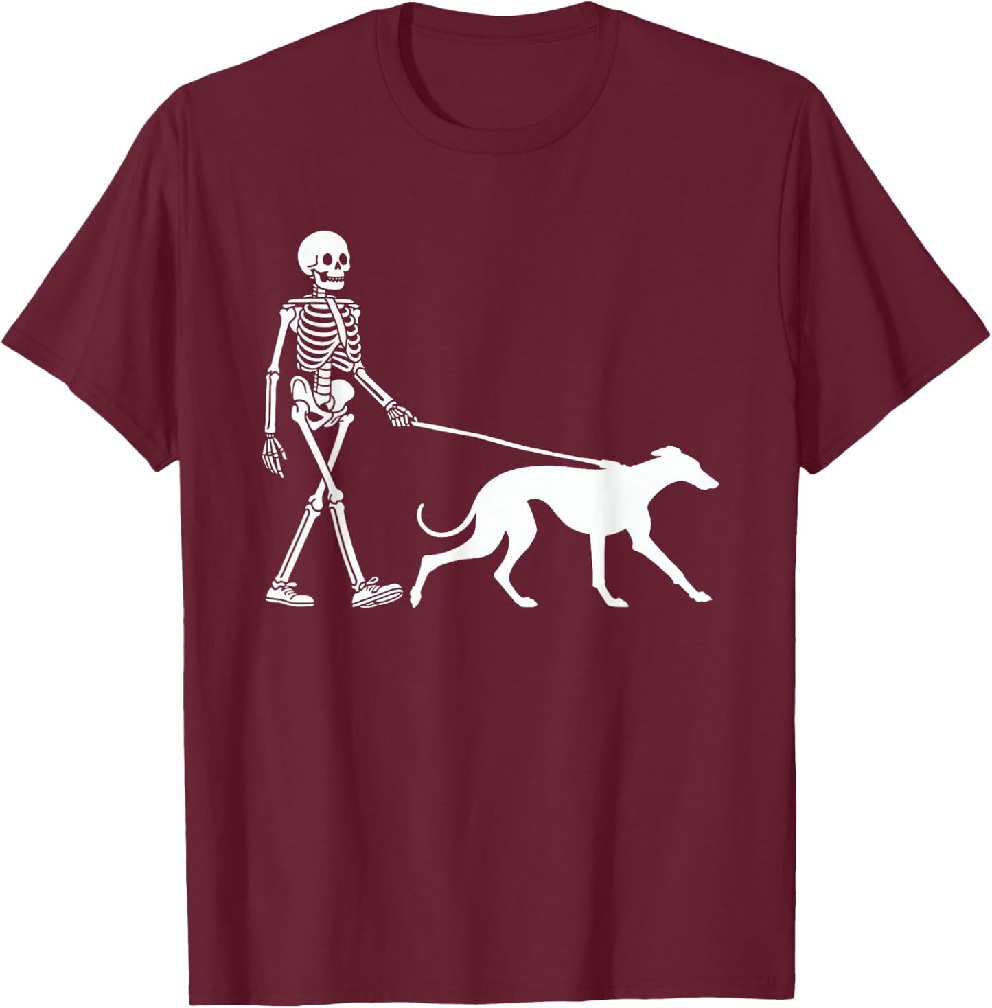 Skeleton Walking a Dog Greyhound Halloween Outfit T-Shirt - T-Shirt | Maroon