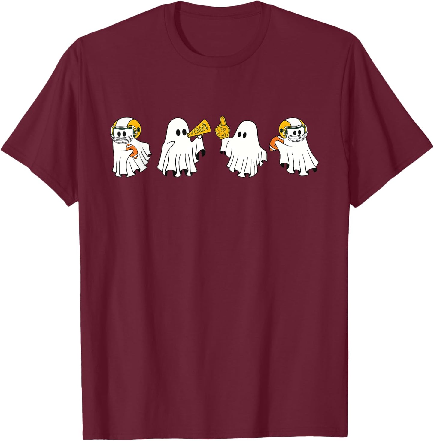 Football Ghost Sport Cheer Leader Spooky Season Halloween T-Shirt - T-Shirt | Maroon