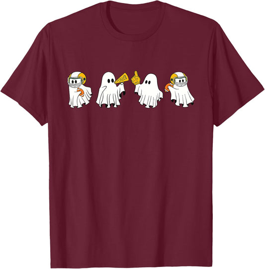 Football Ghost Sport Cheer Leader Spooky Season Halloween T-Shirt - T-Shirt | Maroon