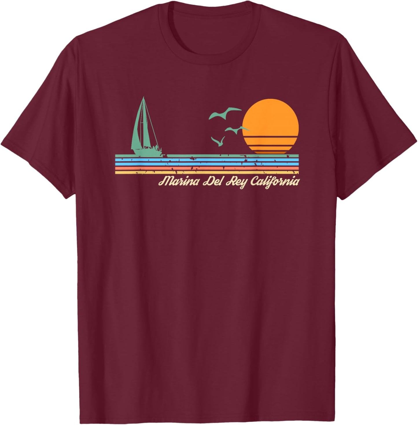 Marina Del Rey California T-Shirt - T-Shirt | Maroon