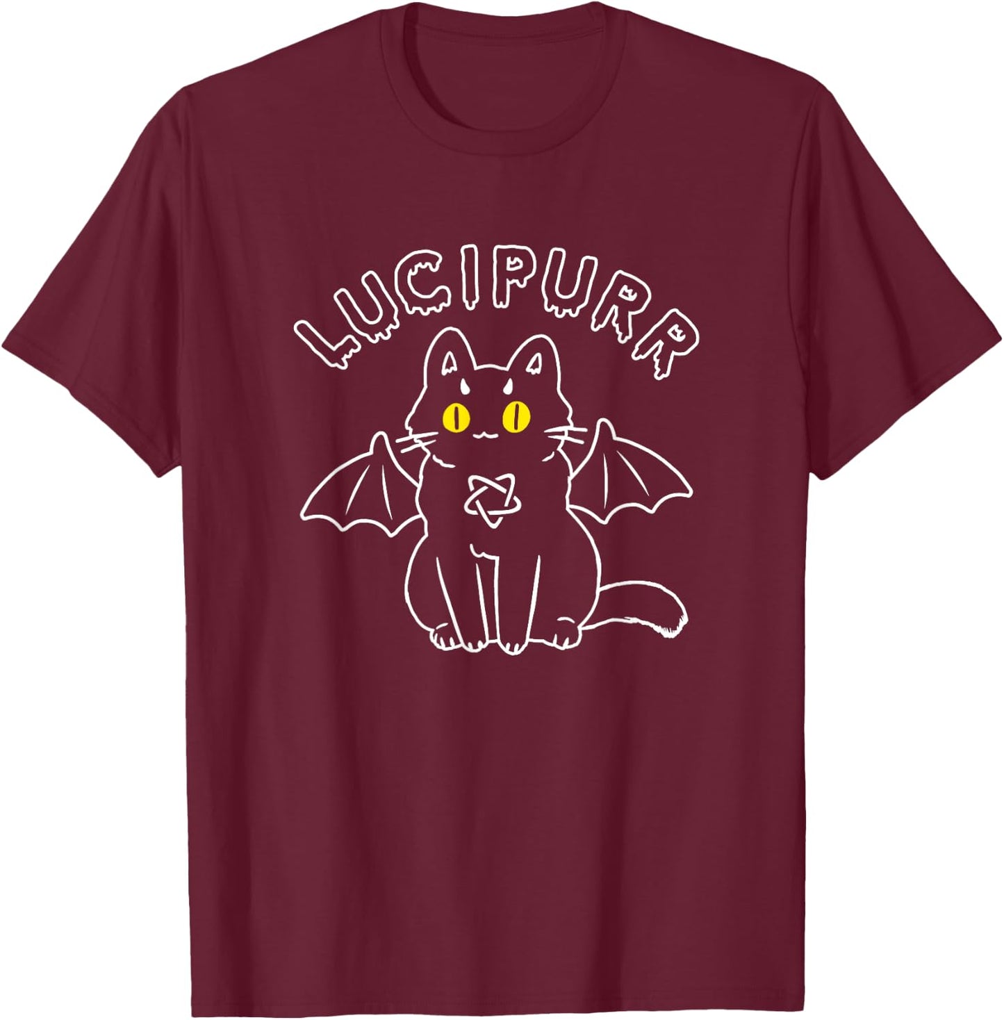 Lucipurr Cute Vampire Goth Cat With Pentagram And Bat Wings Men Women Girls Kids T-Shirt - T-Shirt | Maroon