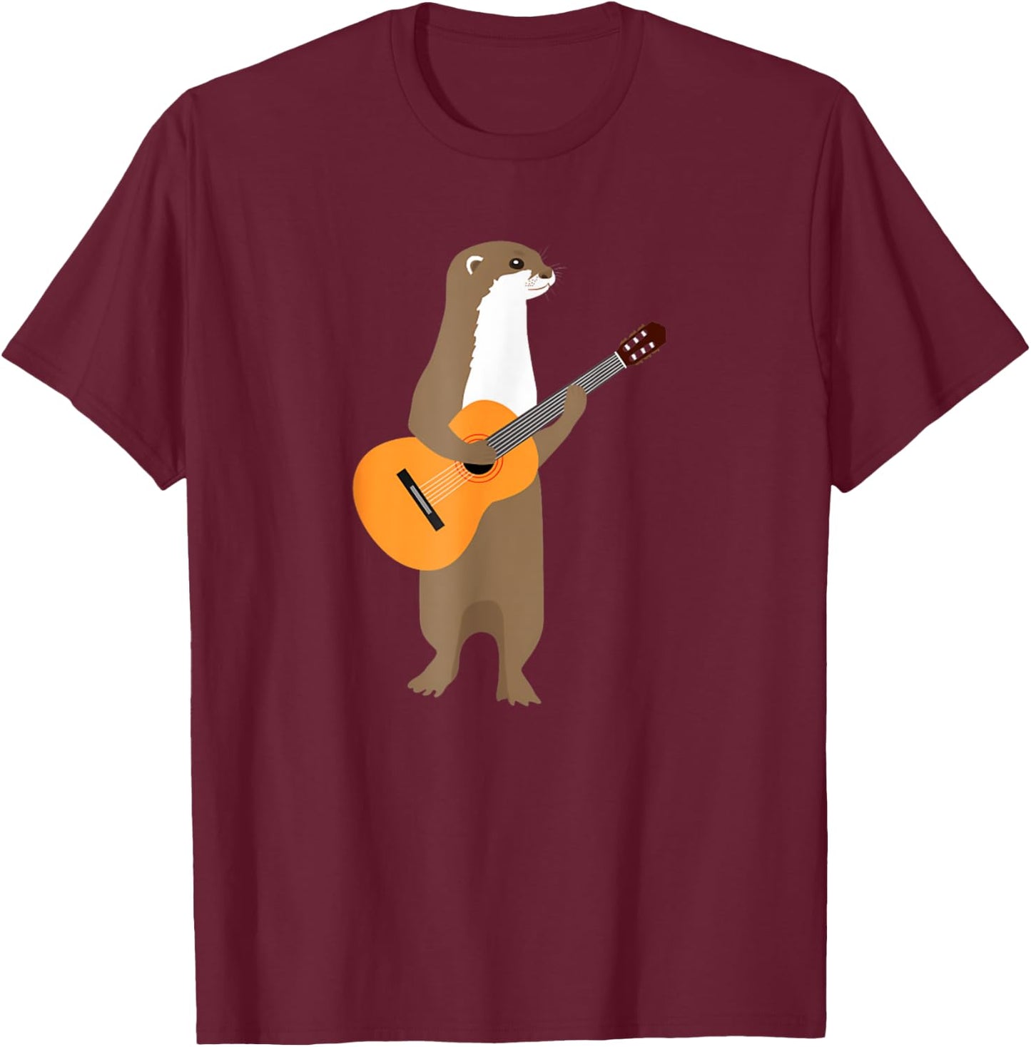 Guitar Otter Animal Musical Funny Cute Otter Band T-Shirt - T-Shirt | Maroon