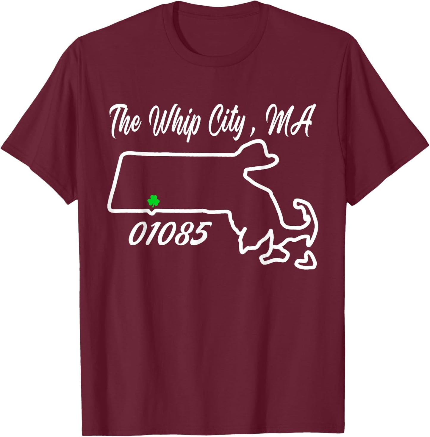 The Whip City, MA 01085 Cool State Pride T-Shirt - T-Shirt | Maroon