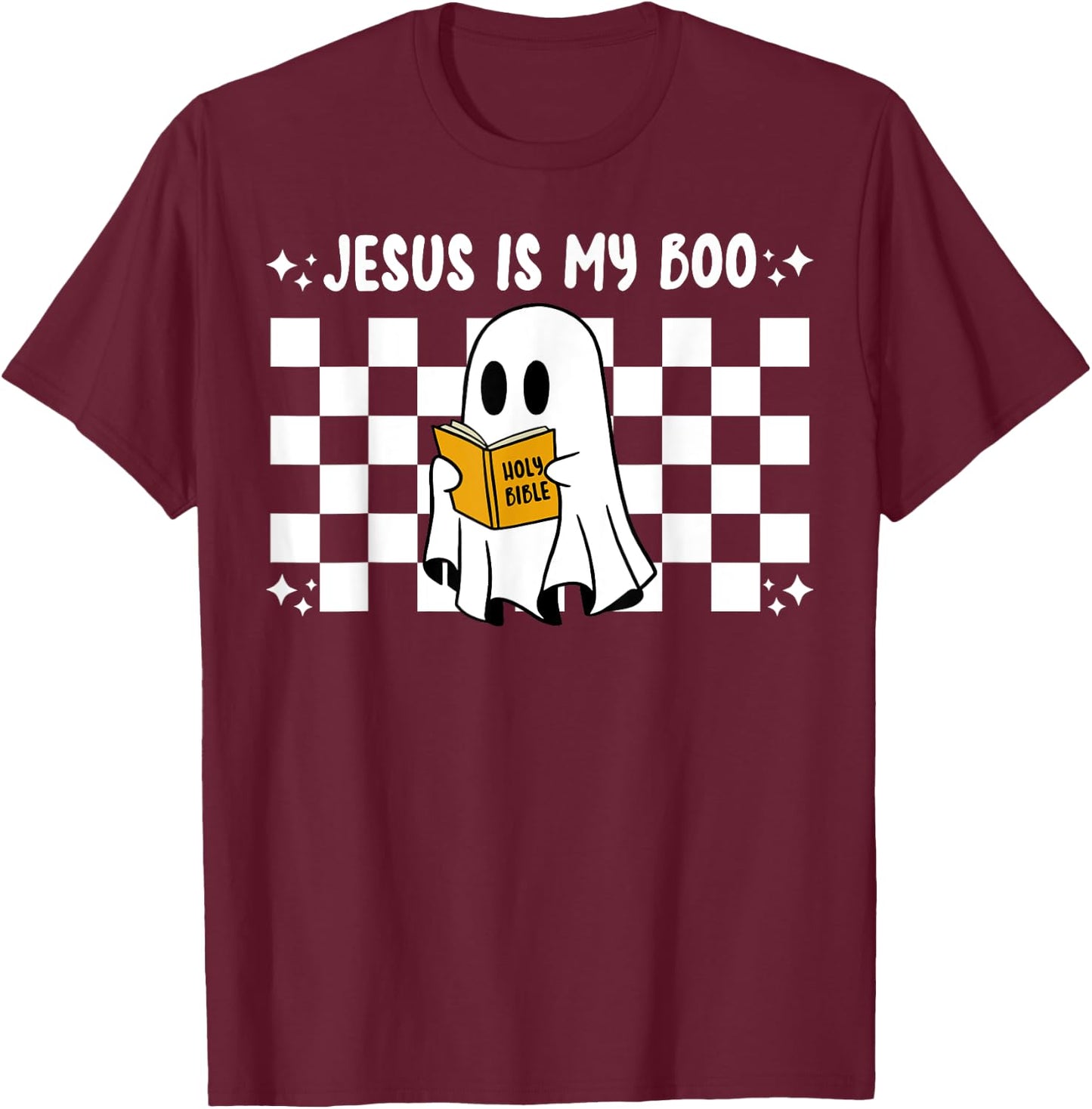 Retro Jesus Is My Boo Ghost Faith Christian Halloween T-Shirt - T-Shirt | Maroon