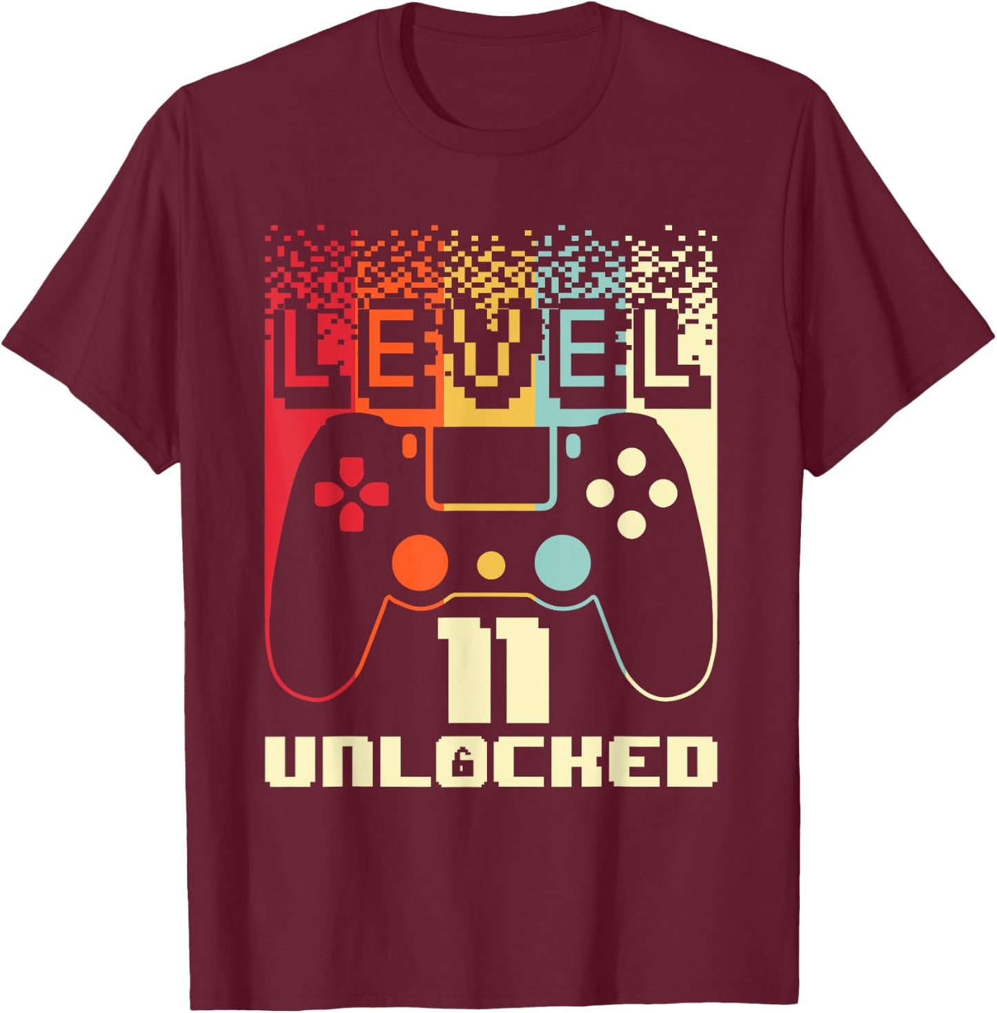 11th Birthday For Boys Level 11 Unlocked Gamer 11 Year Old T-Shirt - T-Shirt | Maroon