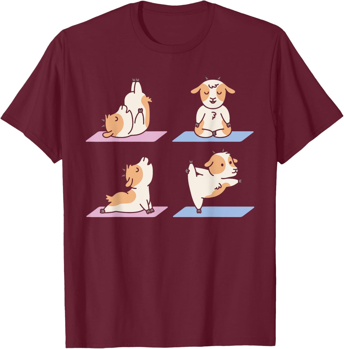 Goat Cute Yoga Animal Poses Yogi Goat Yoga T-Shirt - T-Shirt | Maroon