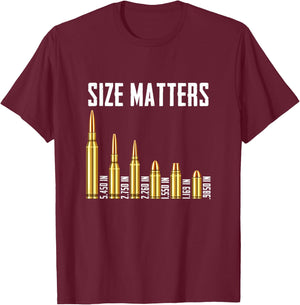 Retro Vintage Ammo Size a Matter Different-Caliber Bullets T-Shirt - T-Shirt | Maroon